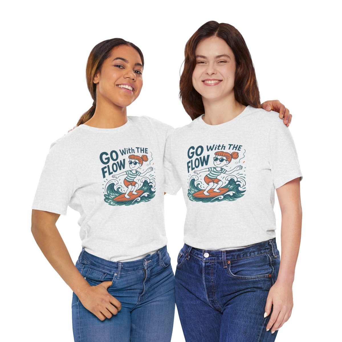 "Go With the Flow" Surf Vibes Unisex Tee, Fun Summer Shirt, Gift for Beach Lovers, Casual Wear, Surfing Apparel, Adventure T-Shirt - MINDSet Collection - AI Tee Hero