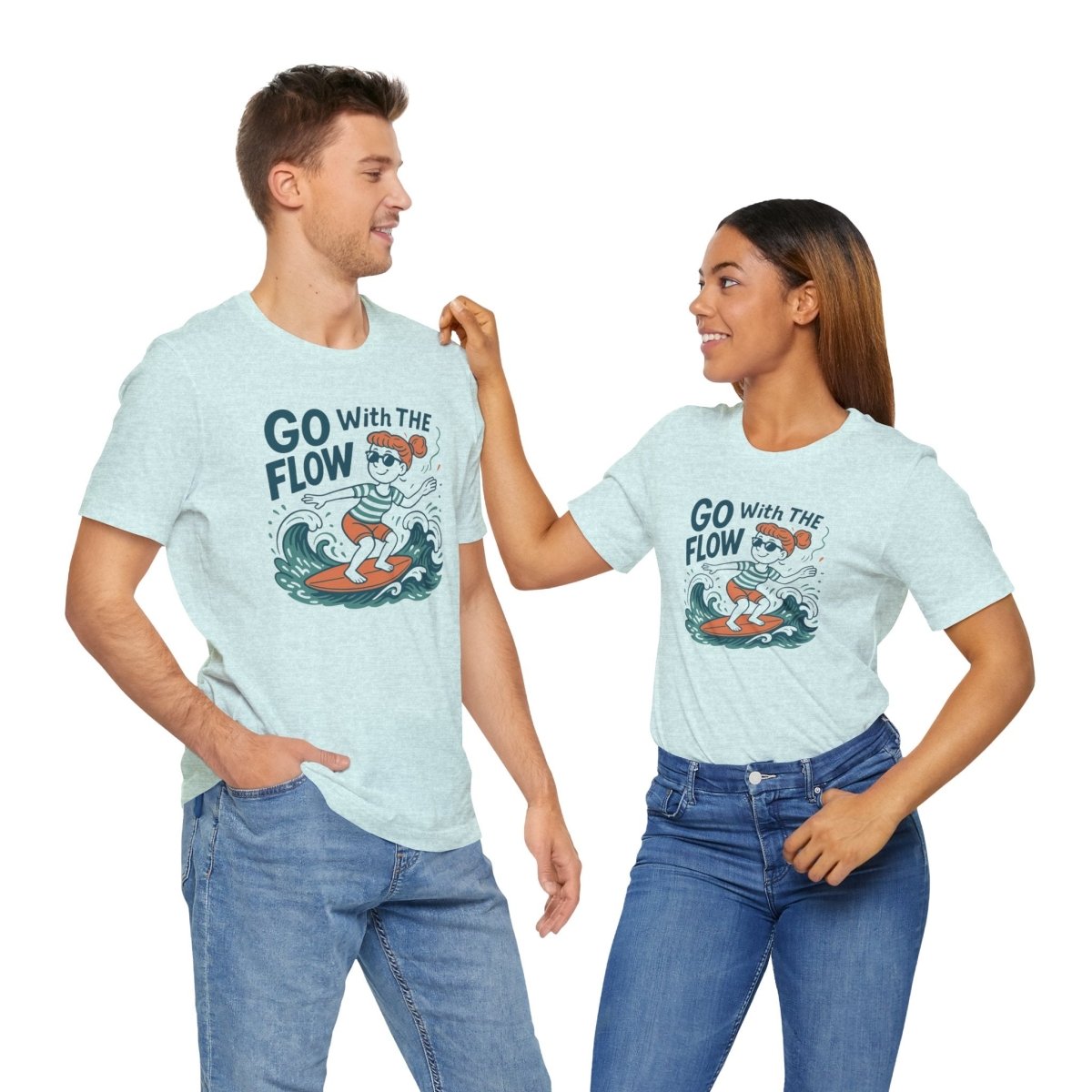 "Go With the Flow" Surf Vibes Unisex Tee, Fun Summer Shirt, Gift for Beach Lovers, Casual Wear, Surfing Apparel, Adventure T-Shirt - MINDSet Collection - AI Tee Hero