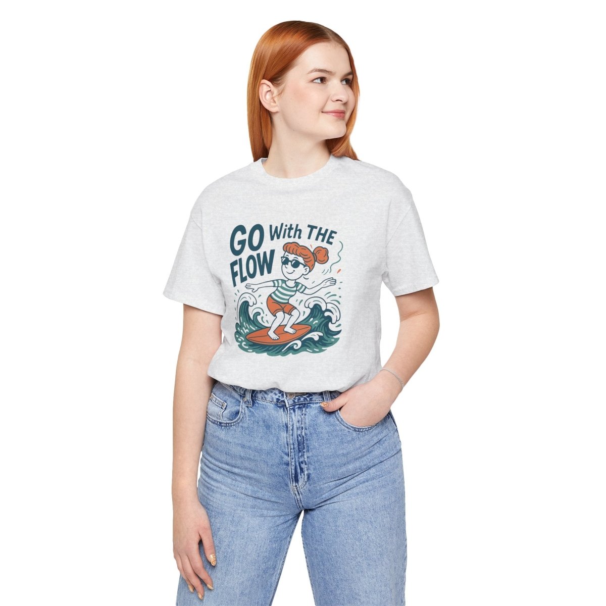 "Go With the Flow" Surf Vibes Unisex Tee, Fun Summer Shirt, Gift for Beach Lovers, Casual Wear, Surfing Apparel, Adventure T-Shirt - MINDSet Collection - AI Tee Hero