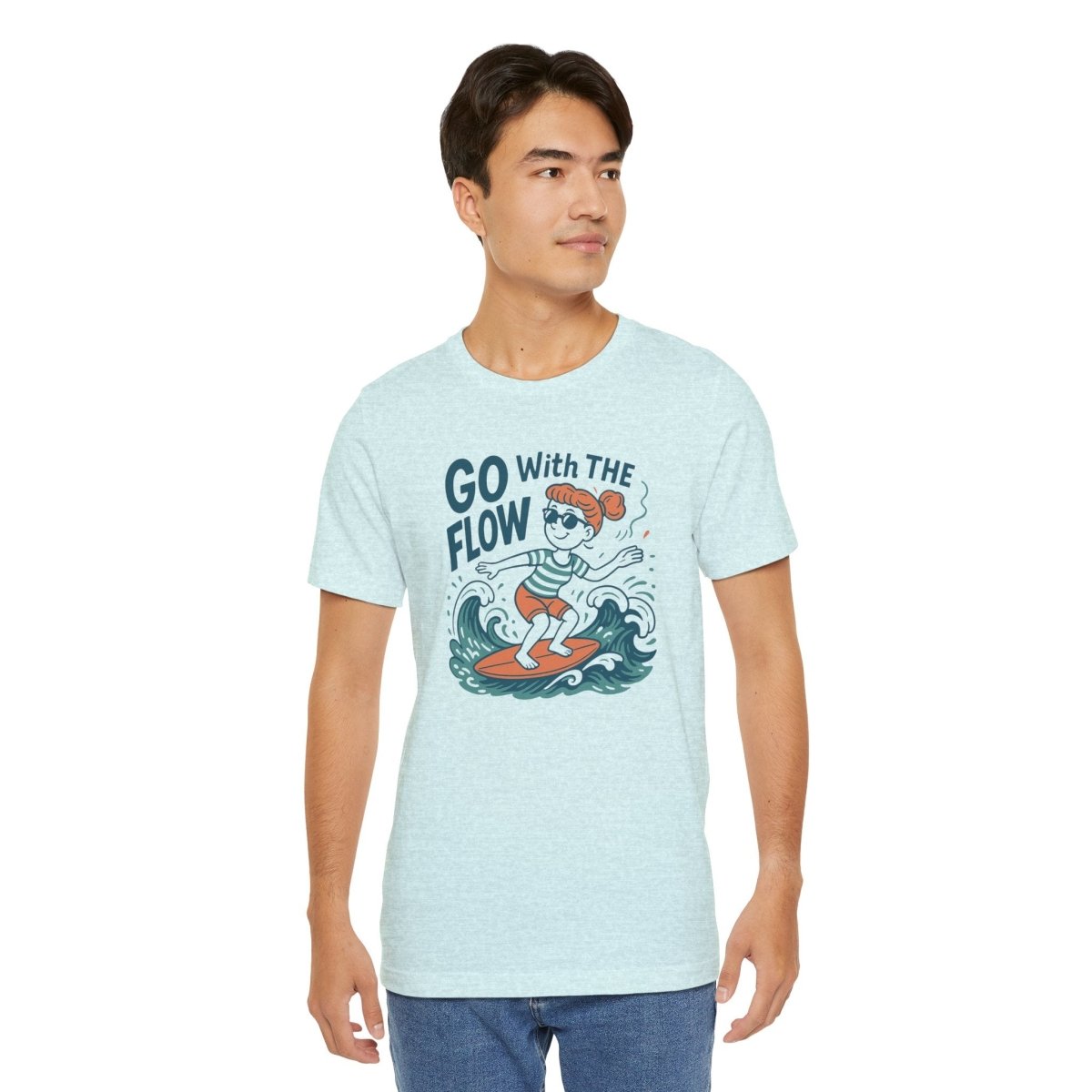 "Go With the Flow" Surf Vibes Unisex Tee, Fun Summer Shirt, Gift for Beach Lovers, Casual Wear, Surfing Apparel, Adventure T-Shirt - MINDSet Collection - AI Tee Hero
