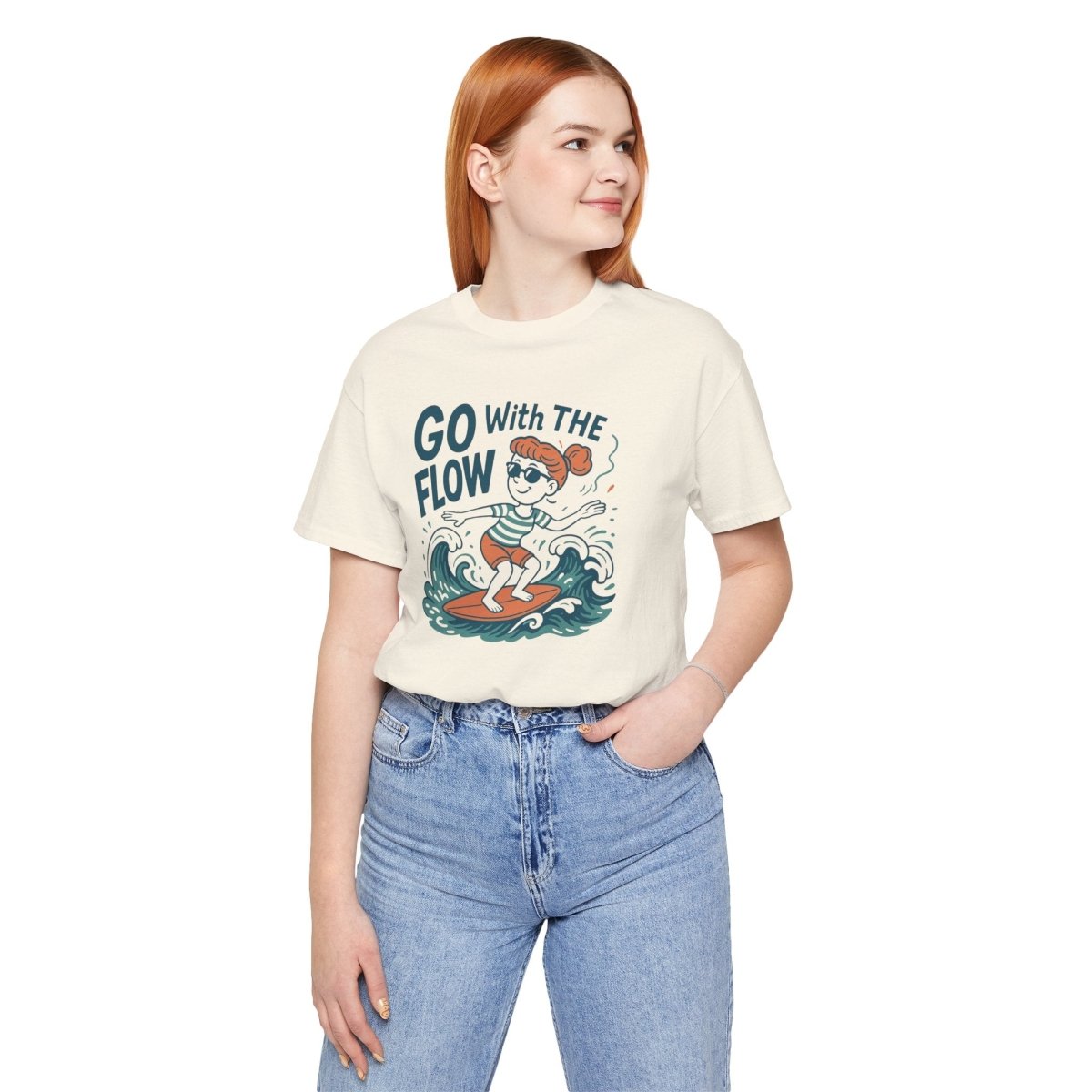 "Go With the Flow" Surf Vibes Unisex Tee, Fun Summer Shirt, Gift for Beach Lovers, Casual Wear, Surfing Apparel, Adventure T-Shirt - MINDSet Collection - AI Tee Hero