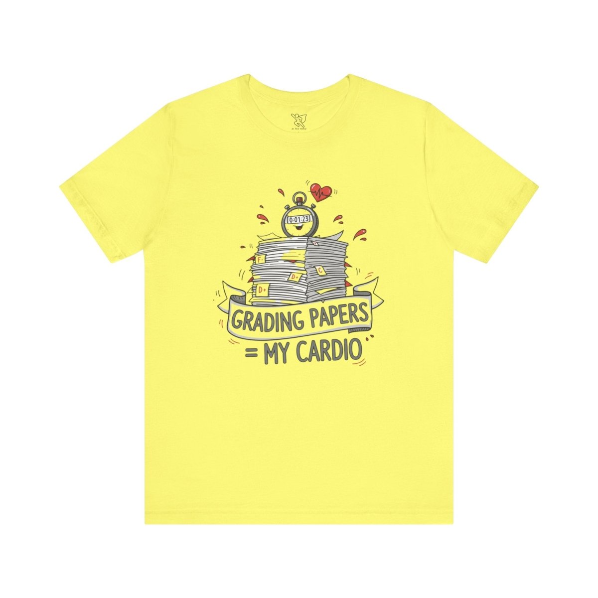 "Grading Papers = My Cardio" CW - 1 | Funny Teacher Shirt, Unisex Short Sleeve Tee, Gift for Educators, Classroom Apparel - AI Tee Hero