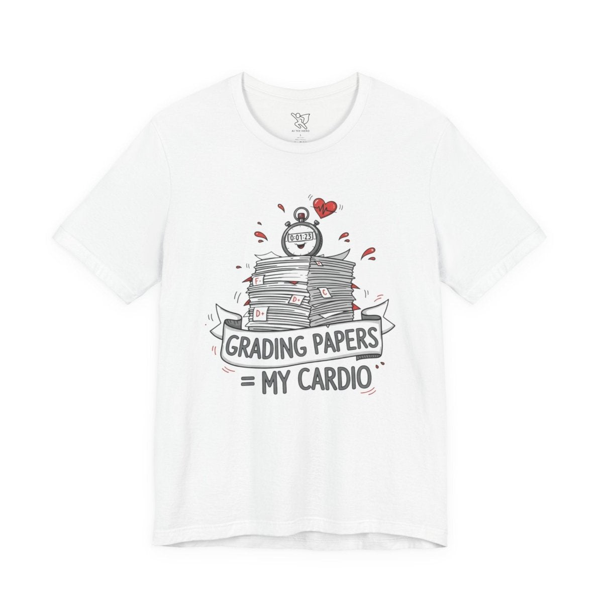 "Grading Papers = My Cardio" CW - 1 | Funny Teacher Shirt, Unisex Short Sleeve Tee, Gift for Educators, Classroom Apparel - AI Tee Hero