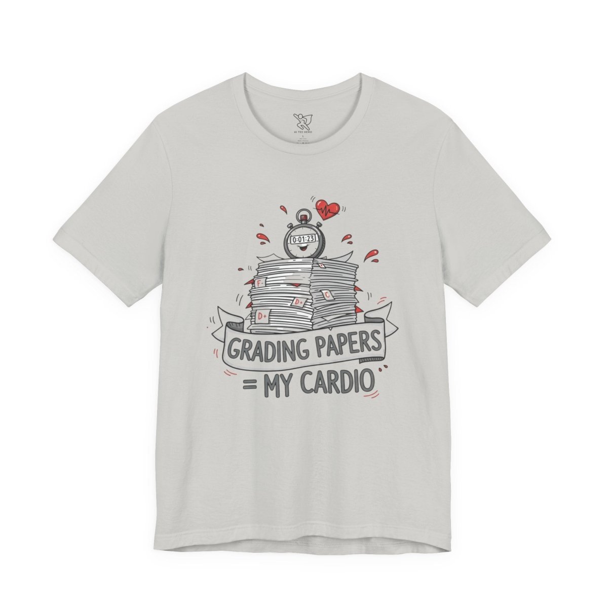 "Grading Papers = My Cardio" CW - 1 | Funny Teacher Shirt, Unisex Short Sleeve Tee, Gift for Educators, Classroom Apparel - AI Tee Hero