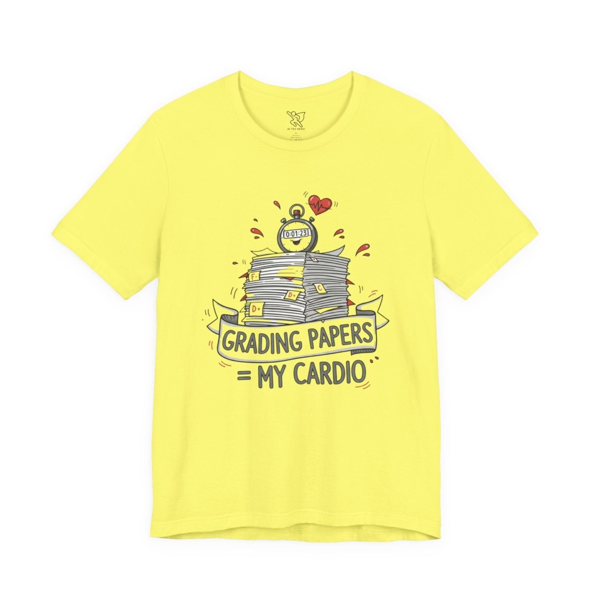 "Grading Papers = My Cardio" CW - 1 | Funny Teacher Shirt, Unisex Short Sleeve Tee, Gift for Educators, Classroom Apparel - AI Tee Hero