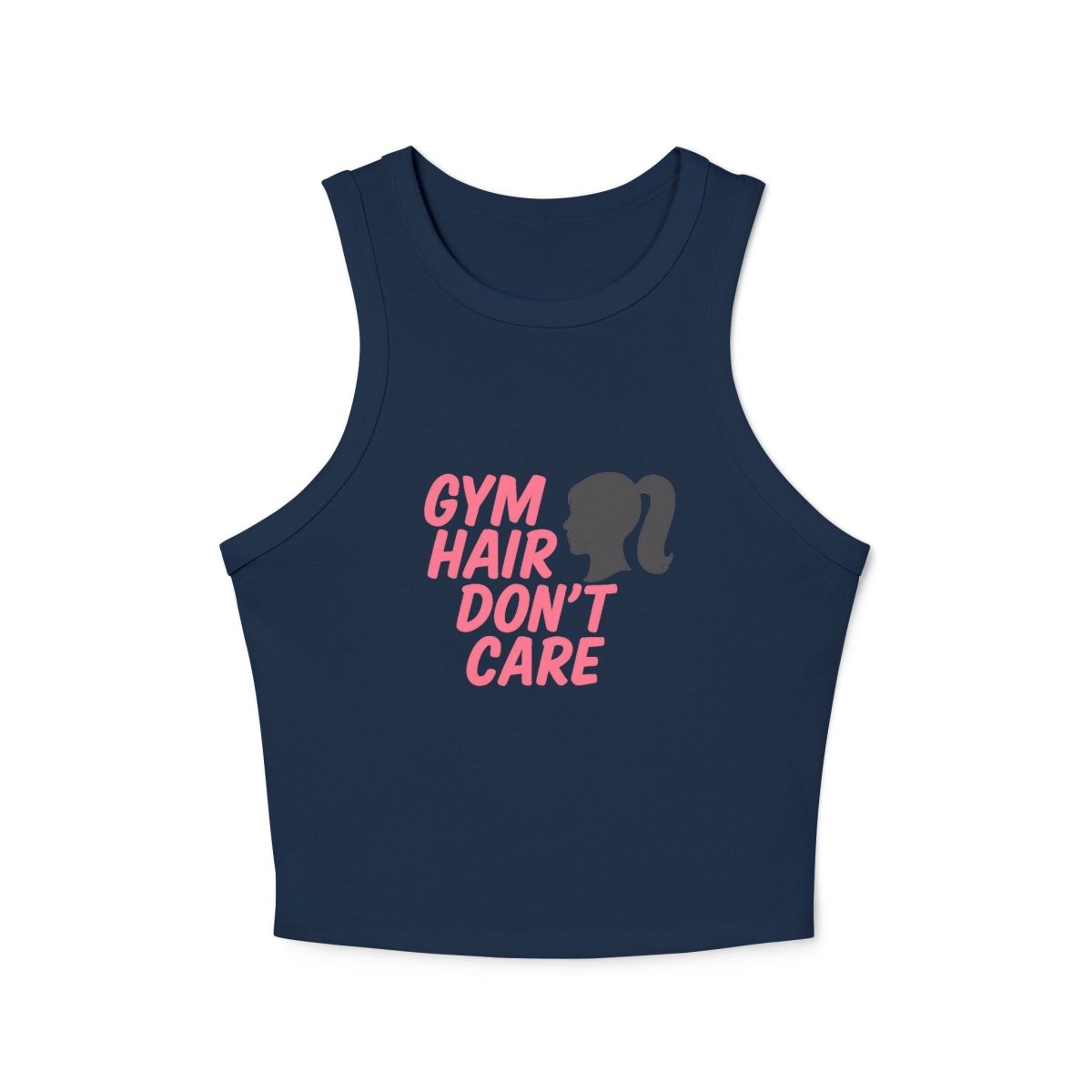 "Gym Hair, Don't Care." Stylish Women's Micro Rib Racer Tank for Gym Lovers, Perfect for Workouts, Fitness Gifts, Activewear, and Casual Outfits MINDSet - AI Tee Hero