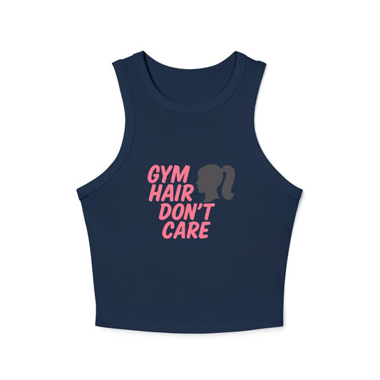 "Gym Hair, Don't Care." Stylish Women's Micro Rib Racer Tank for Gym Lovers, Perfect for Workouts, Fitness Gifts, Activewear, and Casual Outfits MINDSet - AI Tee Hero