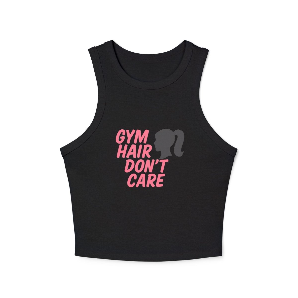 "Gym Hair, Don't Care." Stylish Women's Micro Rib Racer Tank for Gym Lovers, Perfect for Workouts, Fitness Gifts, Activewear, and Casual Outfits MINDSet - AI Tee Hero