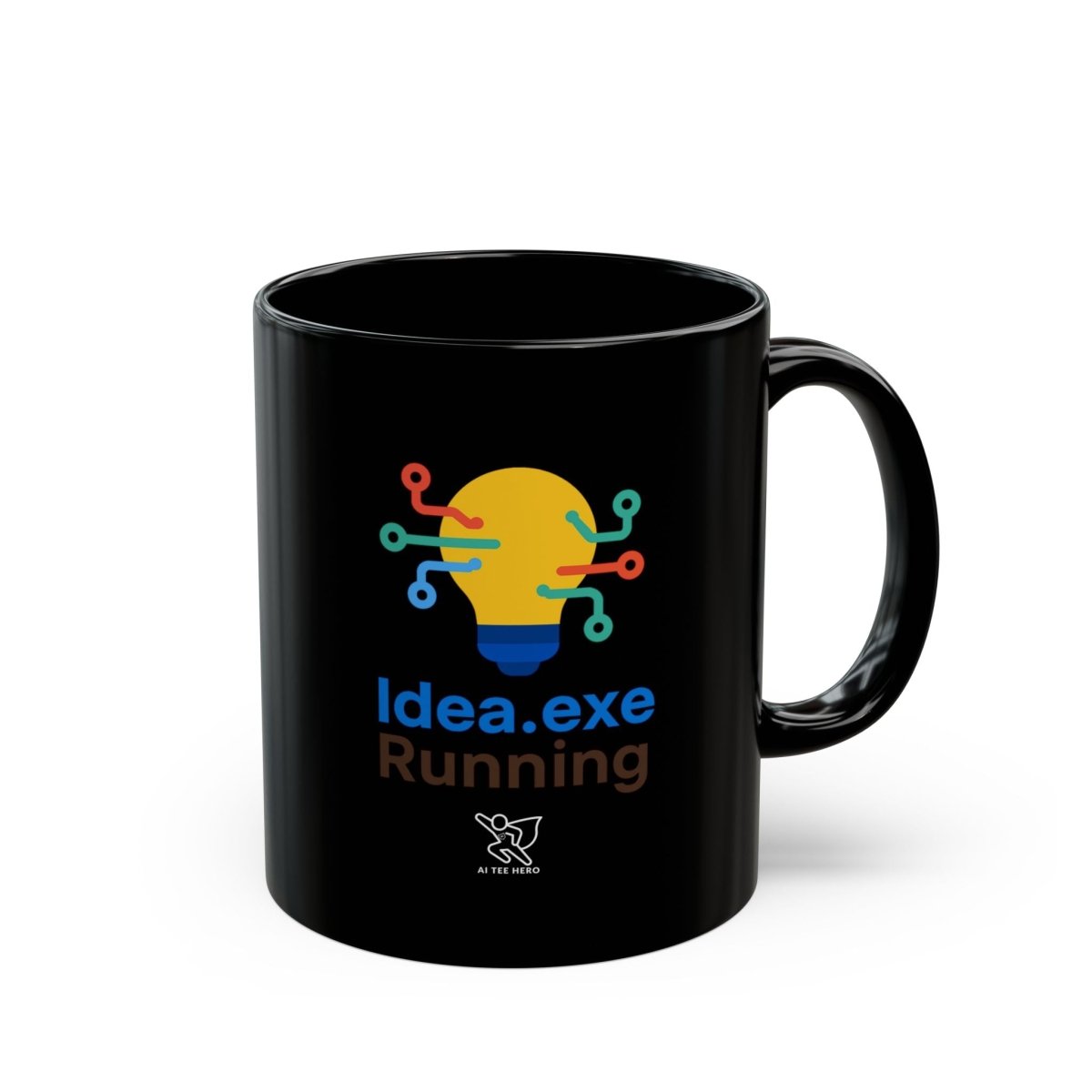 "Idea.exe Running" Creative Tech Mug for Programmers, Coffee Cup, Gift for Developers, Modern Design, Black Ceramic Mug - AI Tee Hero