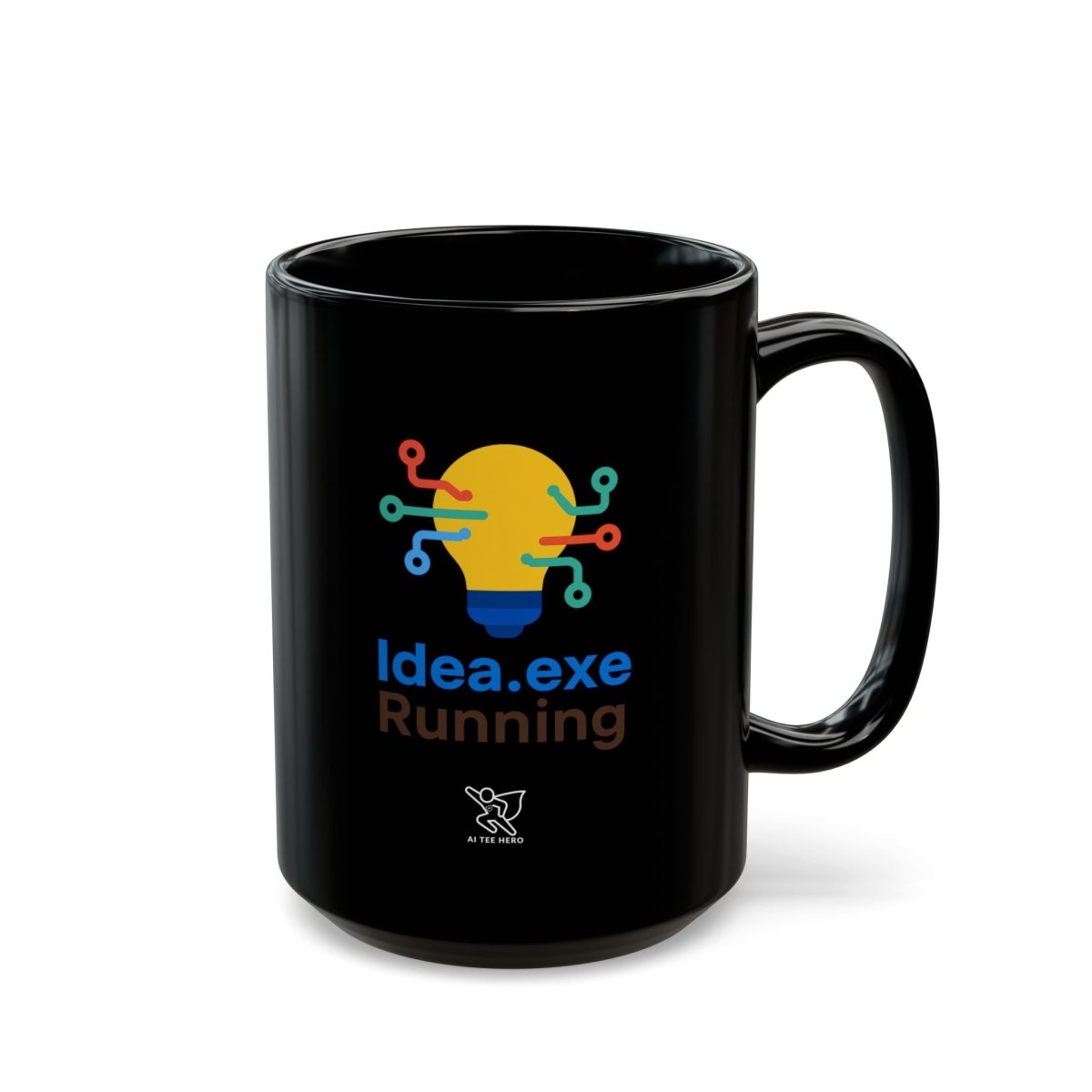 "Idea.exe Running" Creative Tech Mug for Programmers, Coffee Cup, Gift for Developers, Modern Design, Black Ceramic Mug - AI Tee Hero