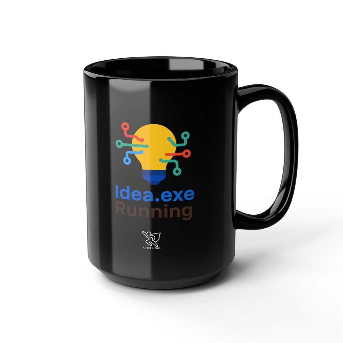 "Idea.exe Running" Creative Tech Mug for Programmers, Coffee Cup, Gift for Developers, Modern Design, Black Ceramic Mug - AI Tee Hero
