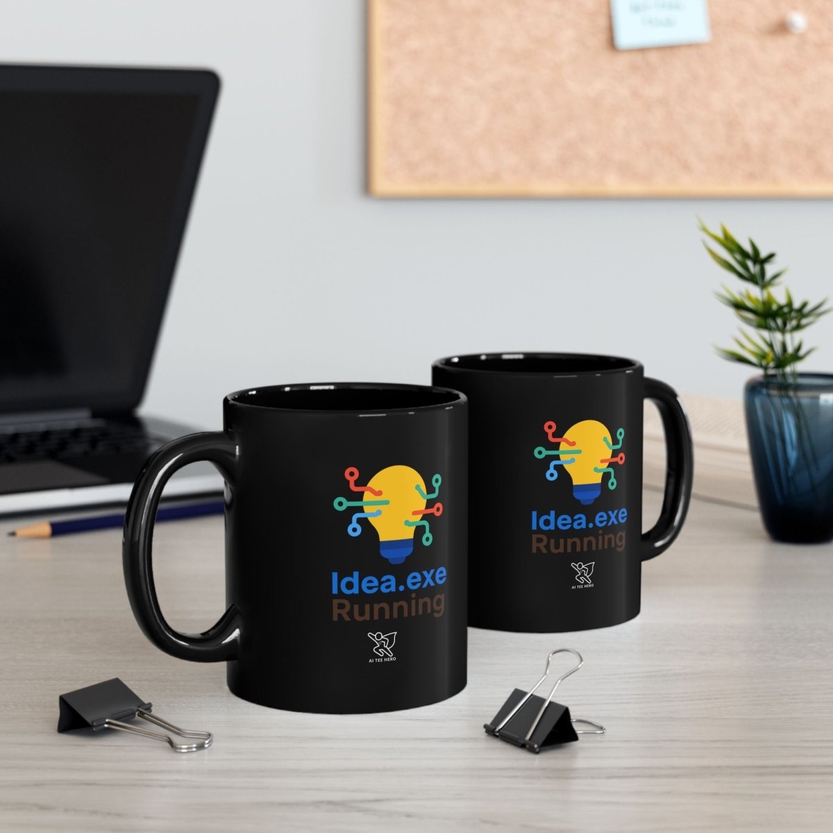 "Idea.exe Running" Creative Tech Mug for Programmers, Coffee Cup, Gift for Developers, Modern Design, Black Ceramic Mug - AI Tee Hero