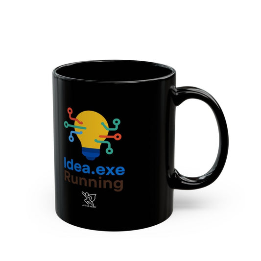 "Idea.exe Running" Creative Tech Mug for Programmers, Coffee Cup, Gift for Developers, Modern Design, Black Ceramic Mug - AI Tee Hero