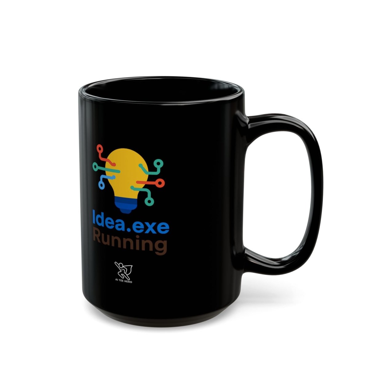 "Idea.exe Running" Creative Tech Mug for Programmers, Coffee Cup, Gift for Developers, Modern Design, Black Ceramic Mug - AI Tee Hero