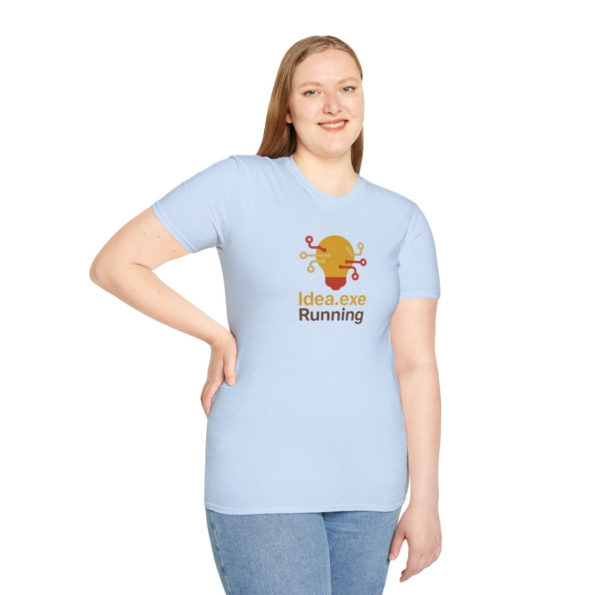 "Idea.exe Running" Tech - Inspired Unisex Softstyle T-Shirt, Geek Humor Tee, Casual Everyday Wear, Gift for Programmers, Unique Tech Gifts, Funny Coding Shirt CW - 2 Yellow Orange - AI Tee Hero