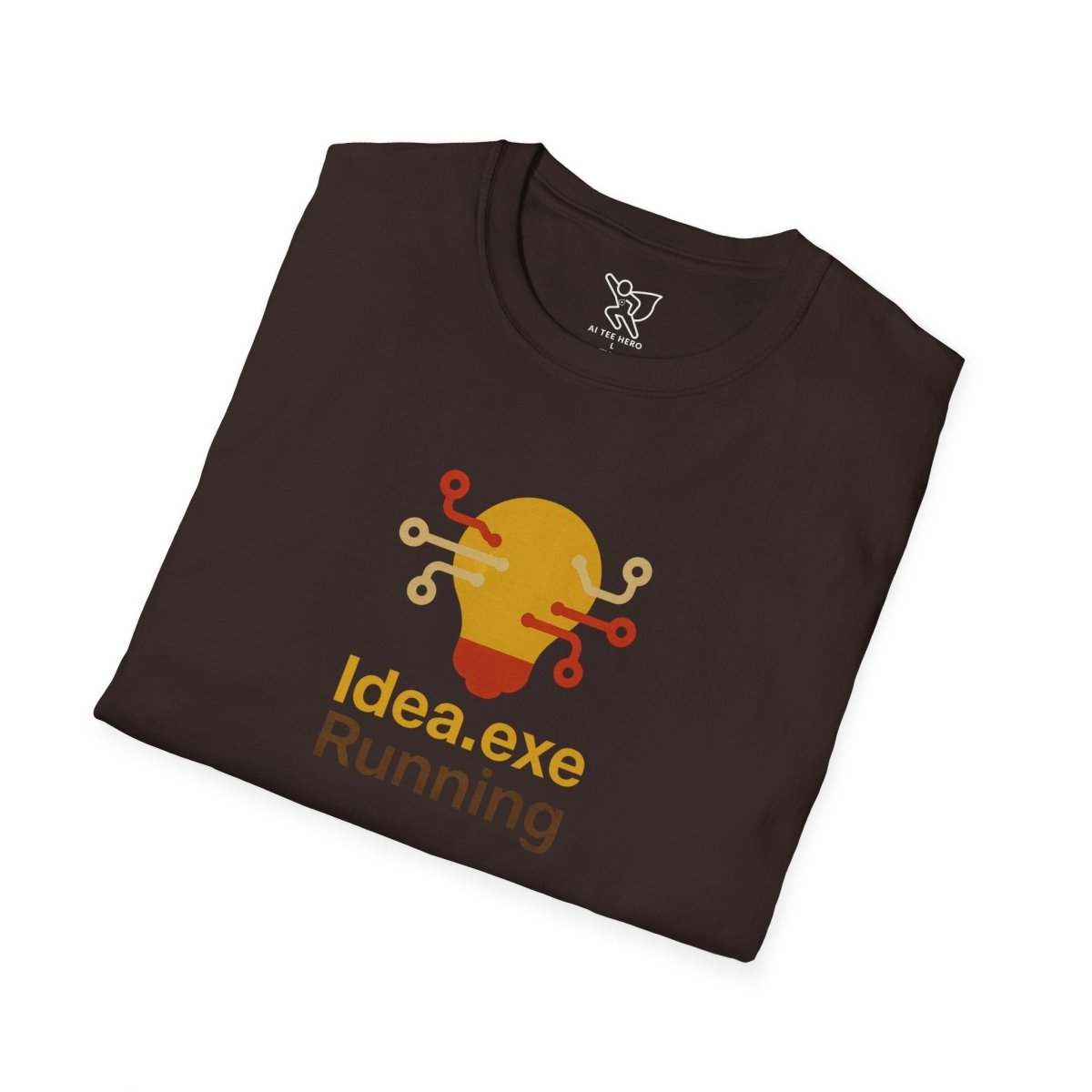 "Idea.exe Running" Tech - Inspired Unisex Softstyle T-Shirt, Geek Humor Tee, Casual Everyday Wear, Gift for Programmers, Unique Tech Gifts, Funny Coding Shirt CW - 2 Yellow Orange - AI Tee Hero