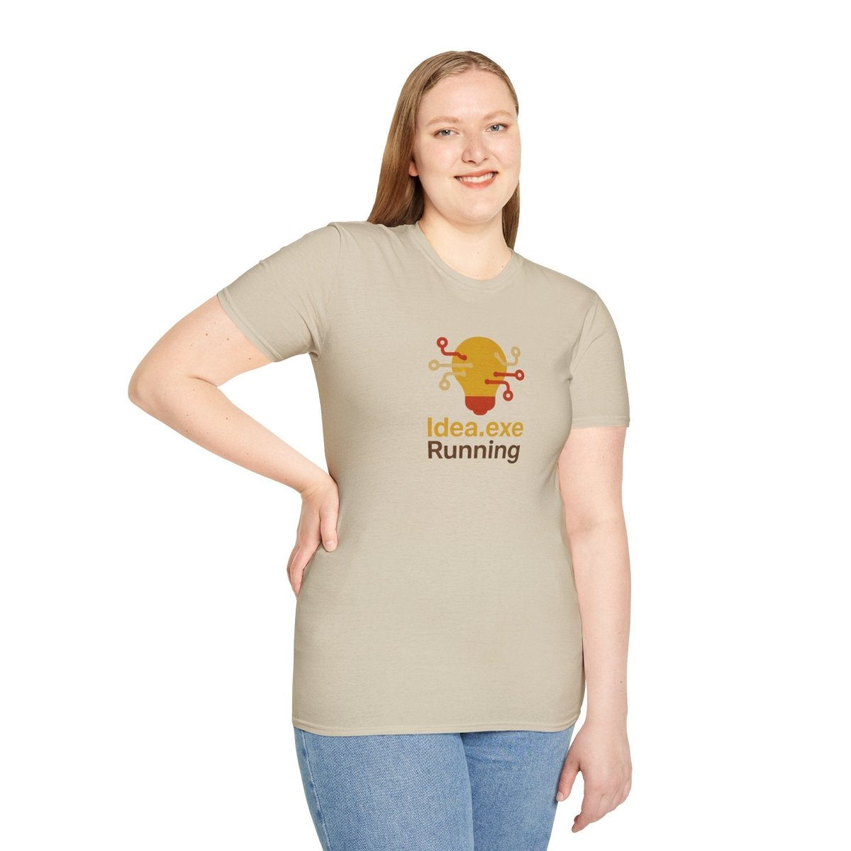 "Idea.exe Running" Tech - Inspired Unisex Softstyle T-Shirt, Geek Humor Tee, Casual Everyday Wear, Gift for Programmers, Unique Tech Gifts, Funny Coding Shirt CW - 2 Yellow Orange - AI Tee Hero