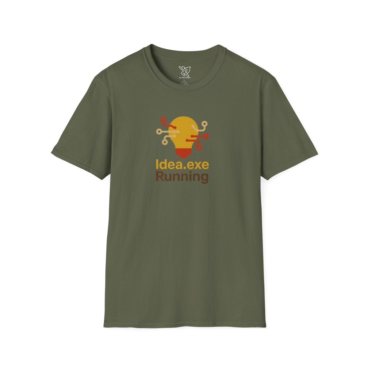 "Idea.exe Running" Tech - Inspired Unisex Softstyle T-Shirt, Geek Humor Tee, Casual Everyday Wear, Gift for Programmers, Unique Tech Gifts, Funny Coding Shirt CW - 2 Yellow Orange - AI Tee Hero
