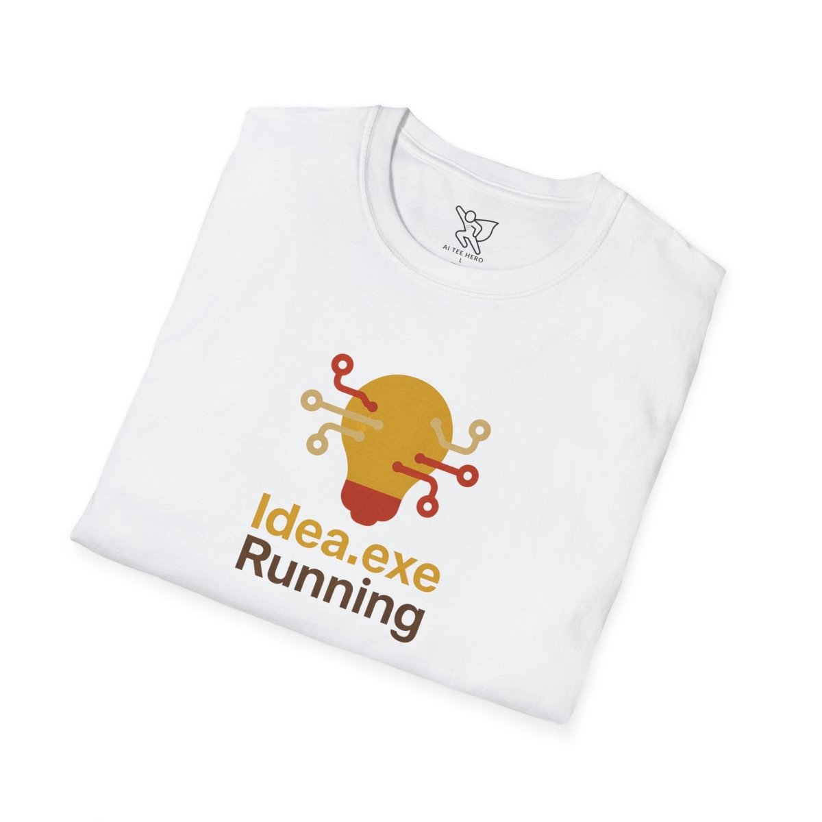 "Idea.exe Running" Tech - Inspired Unisex Softstyle T-Shirt, Geek Humor Tee, Casual Everyday Wear, Gift for Programmers, Unique Tech Gifts, Funny Coding Shirt CW - 2 Yellow Orange - AI Tee Hero