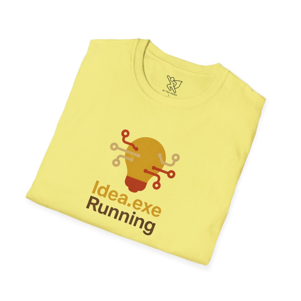 "Idea.exe Running" Tech - Inspired Unisex Softstyle T-Shirt, Geek Humor Tee, Casual Everyday Wear, Gift for Programmers, Unique Tech Gifts, Funny Coding Shirt CW - 2 Yellow Orange - AI Tee Hero