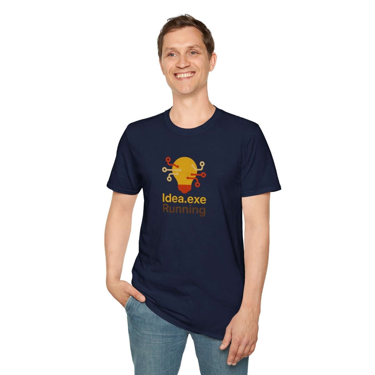 "Idea.exe Running" Tech - Inspired Unisex Softstyle T-Shirt, Geek Humor Tee, Casual Everyday Wear, Gift for Programmers, Unique Tech Gifts, Funny Coding Shirt CW - 2 Yellow Orange - AI Tee Hero