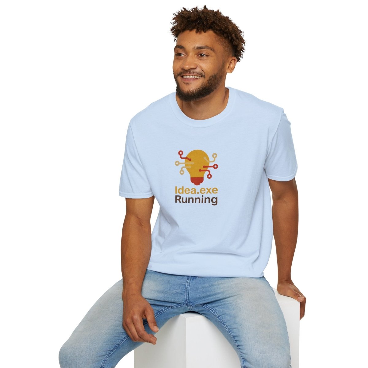 "Idea.exe Running" Tech - Inspired Unisex Softstyle T-Shirt, Geek Humor Tee, Casual Everyday Wear, Gift for Programmers, Unique Tech Gifts, Funny Coding Shirt CW - 2 Yellow Orange - AI Tee Hero