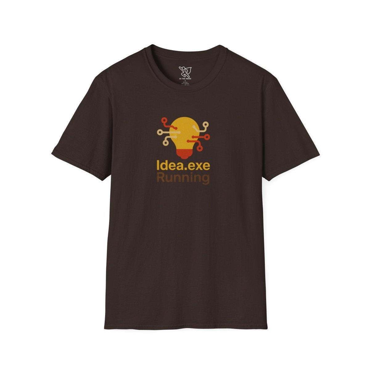 "Idea.exe Running" Tech - Inspired Unisex Softstyle T-Shirt, Geek Humor Tee, Casual Everyday Wear, Gift for Programmers, Unique Tech Gifts, Funny Coding Shirt CW - 2 Yellow Orange - AI Tee Hero