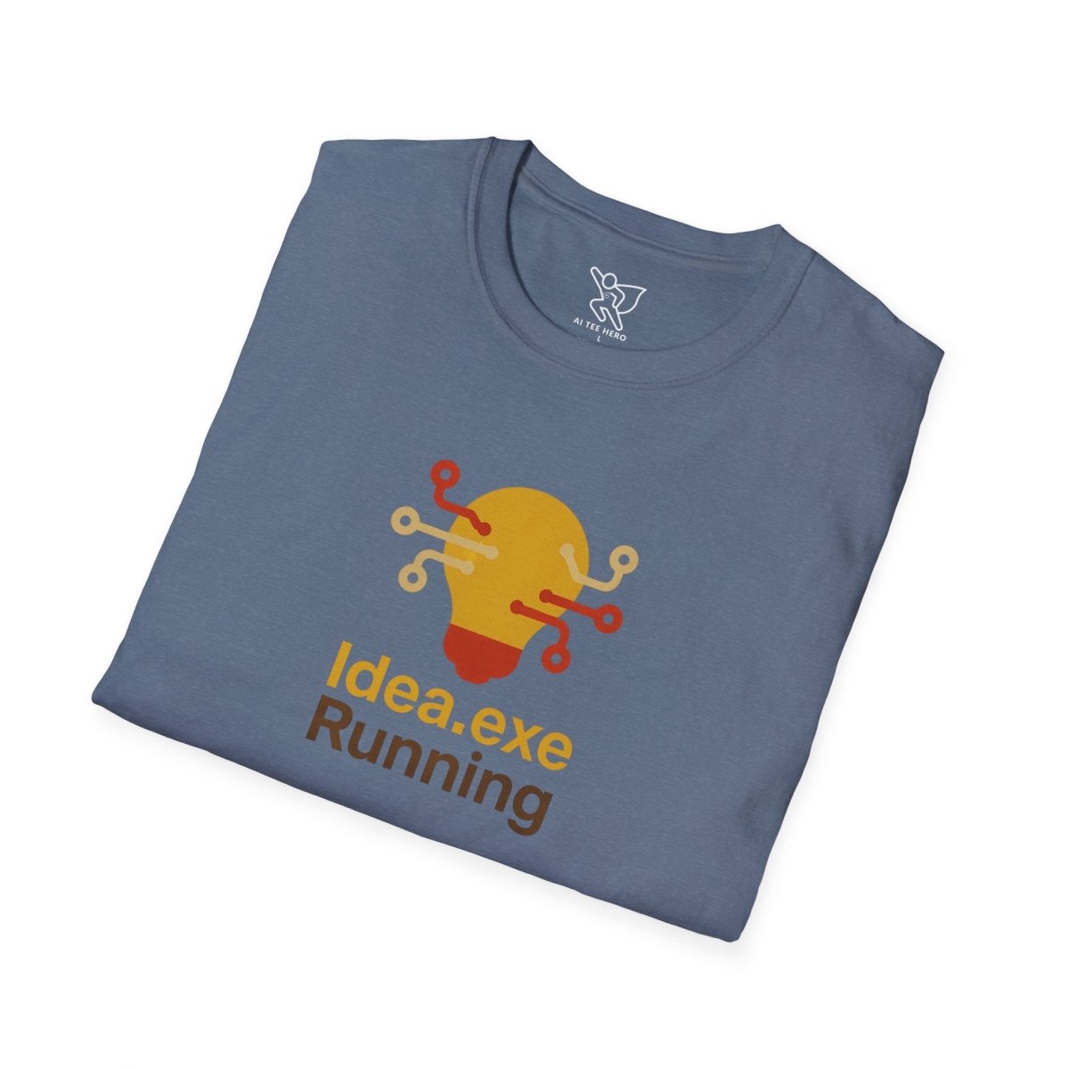 "Idea.exe Running" Tech - Inspired Unisex Softstyle T-Shirt, Geek Humor Tee, Casual Everyday Wear, Gift for Programmers, Unique Tech Gifts, Funny Coding Shirt CW - 2 Yellow Orange - AI Tee Hero