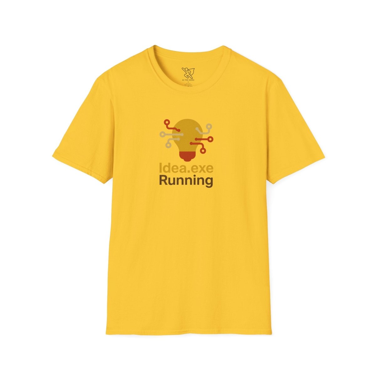 "Idea.exe Running" Tech - Inspired Unisex Softstyle T-Shirt, Geek Humor Tee, Casual Everyday Wear, Gift for Programmers, Unique Tech Gifts, Funny Coding Shirt CW - 2 Yellow Orange - AI Tee Hero