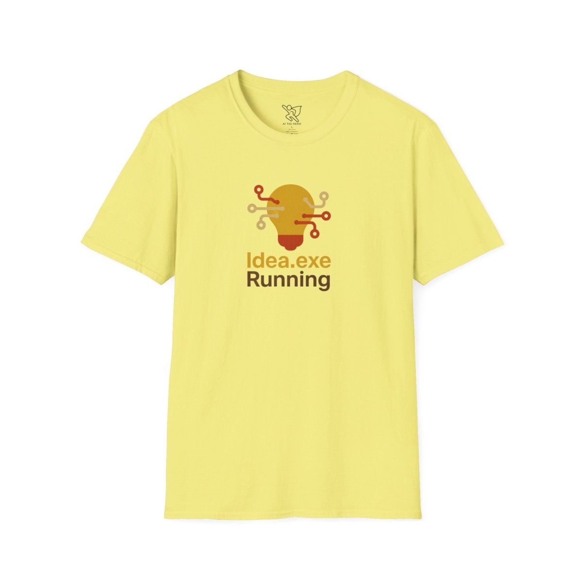"Idea.exe Running" Tech - Inspired Unisex Softstyle T-Shirt, Geek Humor Tee, Casual Everyday Wear, Gift for Programmers, Unique Tech Gifts, Funny Coding Shirt CW - 2 Yellow Orange - AI Tee Hero