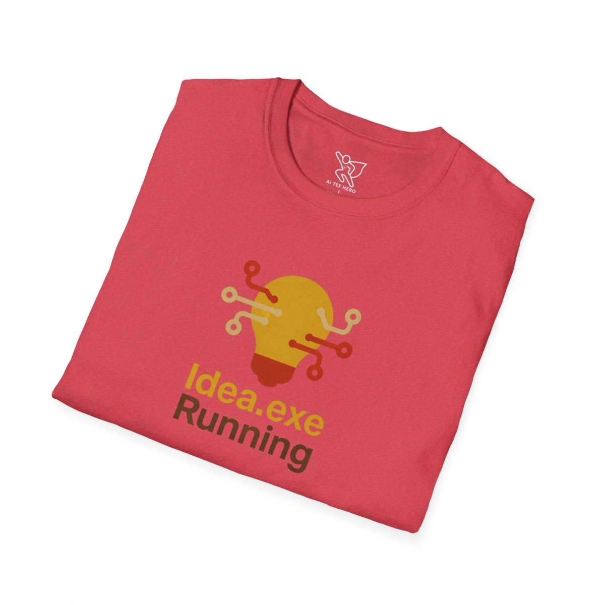 "Idea.exe Running" Tech - Inspired Unisex Softstyle T-Shirt, Geek Humor Tee, Casual Everyday Wear, Gift for Programmers, Unique Tech Gifts, Funny Coding Shirt CW - 2 Yellow Orange - AI Tee Hero