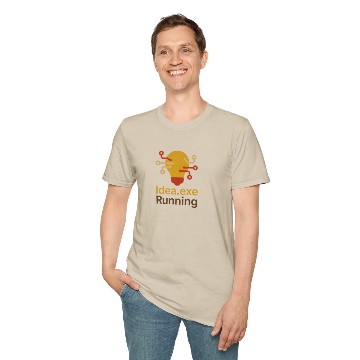 "Idea.exe Running" Tech - Inspired Unisex Softstyle T-Shirt, Geek Humor Tee, Casual Everyday Wear, Gift for Programmers, Unique Tech Gifts, Funny Coding Shirt CW - 2 Yellow Orange - AI Tee Hero
