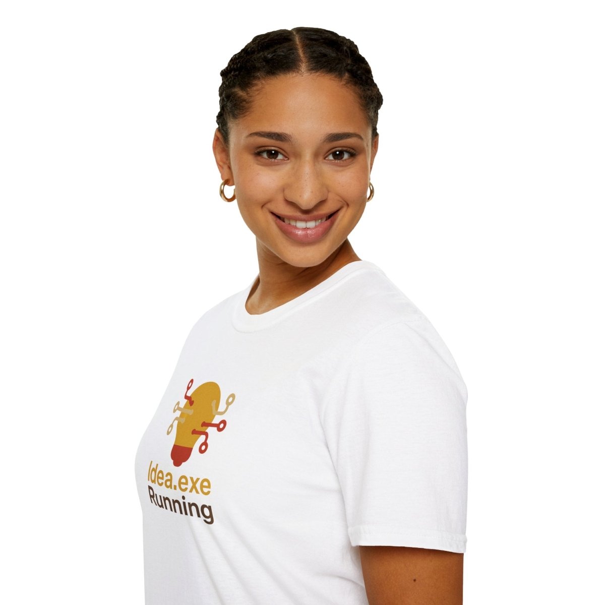 "Idea.exe Running" Tech - Inspired Unisex Softstyle T-Shirt, Geek Humor Tee, Casual Everyday Wear, Gift for Programmers, Unique Tech Gifts, Funny Coding Shirt CW - 2 Yellow Orange - AI Tee Hero