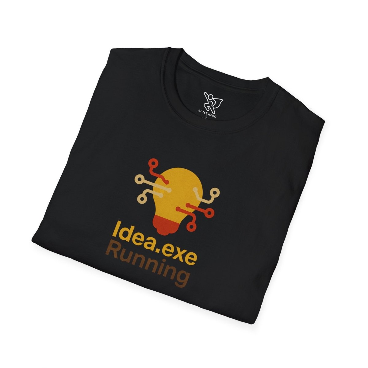 "Idea.exe Running" Tech - Inspired Unisex Softstyle T-Shirt, Geek Humor Tee, Casual Everyday Wear, Gift for Programmers, Unique Tech Gifts, Funny Coding Shirt CW - 2 Yellow Orange - AI Tee Hero