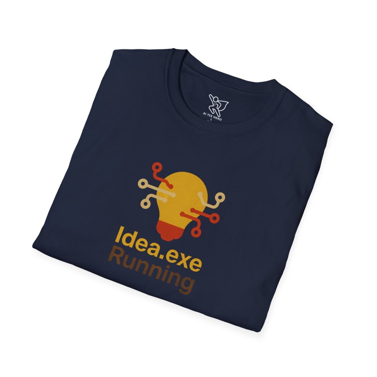 "Idea.exe Running" Tech - Inspired Unisex Softstyle T-Shirt, Geek Humor Tee, Casual Everyday Wear, Gift for Programmers, Unique Tech Gifts, Funny Coding Shirt CW - 2 Yellow Orange - AI Tee Hero