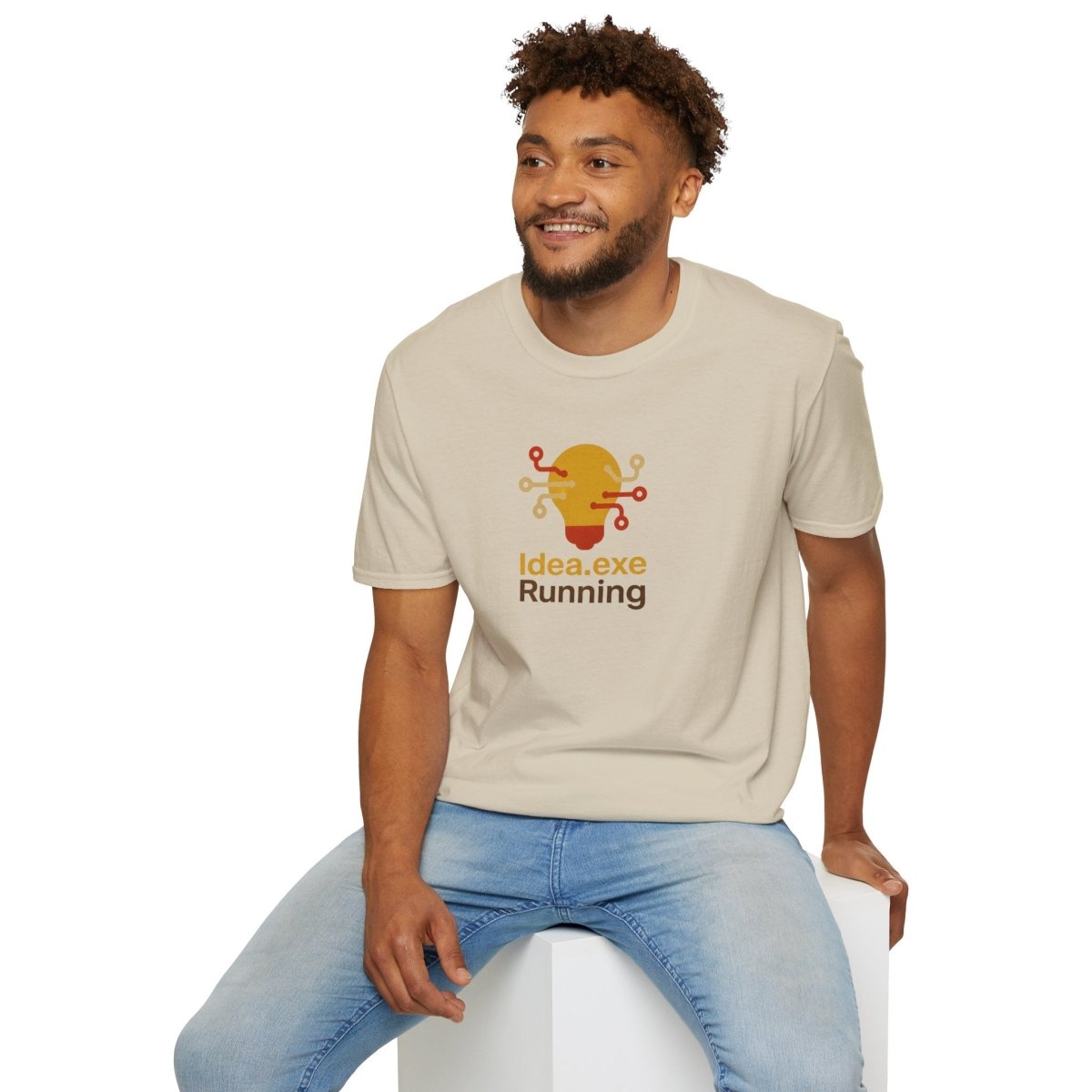 "Idea.exe Running" Tech - Inspired Unisex Softstyle T-Shirt, Geek Humor Tee, Casual Everyday Wear, Gift for Programmers, Unique Tech Gifts, Funny Coding Shirt CW - 2 Yellow Orange - AI Tee Hero