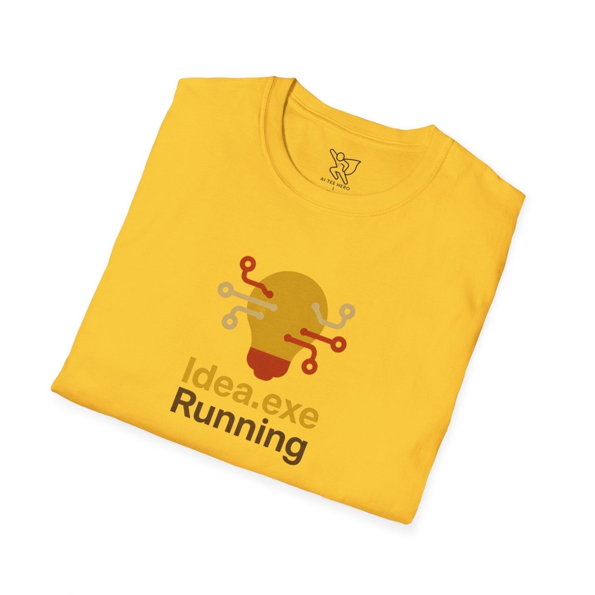 "Idea.exe Running" Tech - Inspired Unisex Softstyle T-Shirt, Geek Humor Tee, Casual Everyday Wear, Gift for Programmers, Unique Tech Gifts, Funny Coding Shirt CW - 2 Yellow Orange - AI Tee Hero