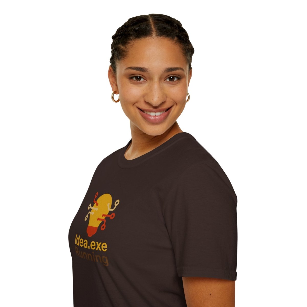 "Idea.exe Running" Tech - Inspired Unisex Softstyle T-Shirt, Geek Humor Tee, Casual Everyday Wear, Gift for Programmers, Unique Tech Gifts, Funny Coding Shirt CW - 2 Yellow Orange - AI Tee Hero