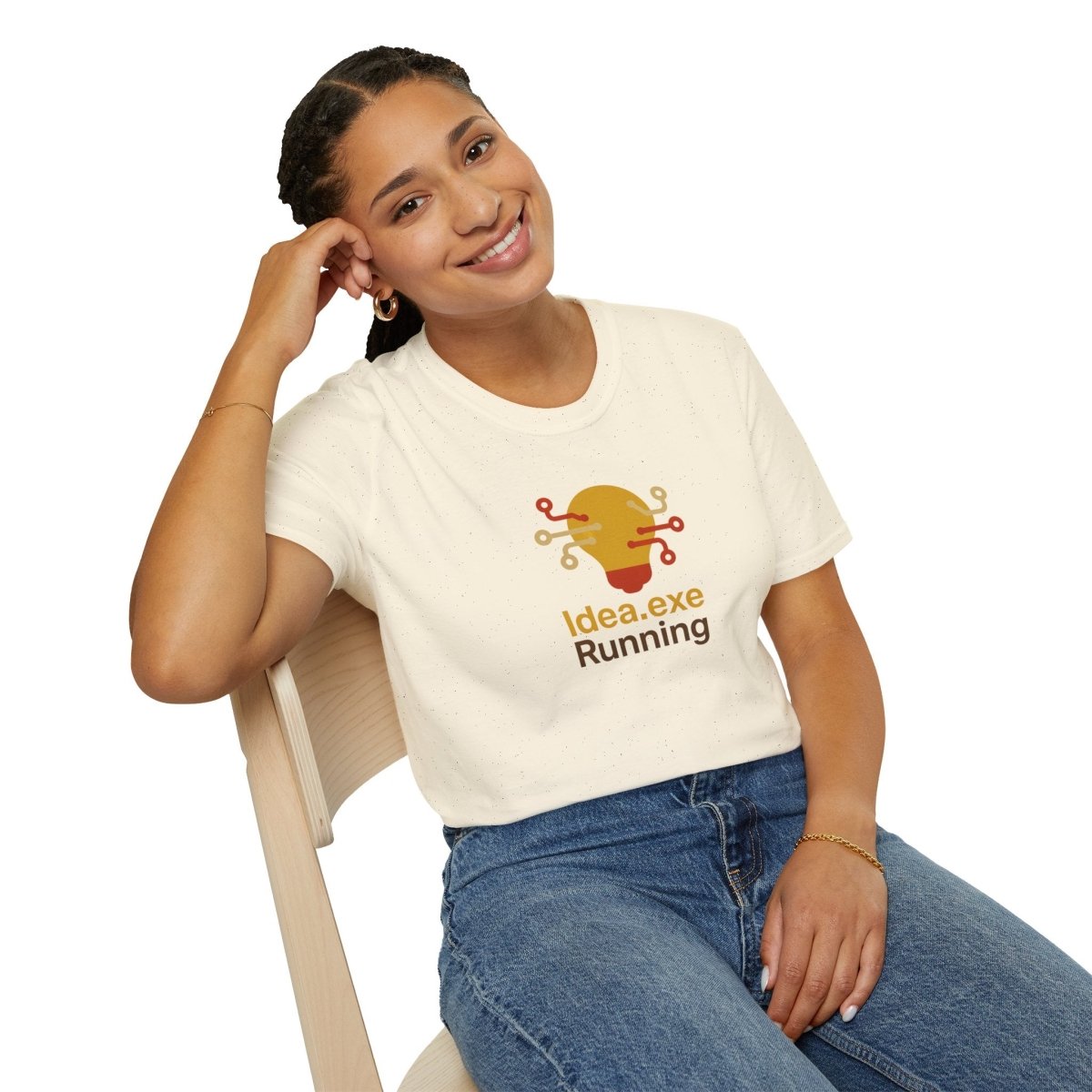 "Idea.exe Running" Tech - Inspired Unisex Softstyle T-Shirt, Geek Humor Tee, Casual Everyday Wear, Gift for Programmers, Unique Tech Gifts, Funny Coding Shirt CW - 2 Yellow Orange - AI Tee Hero