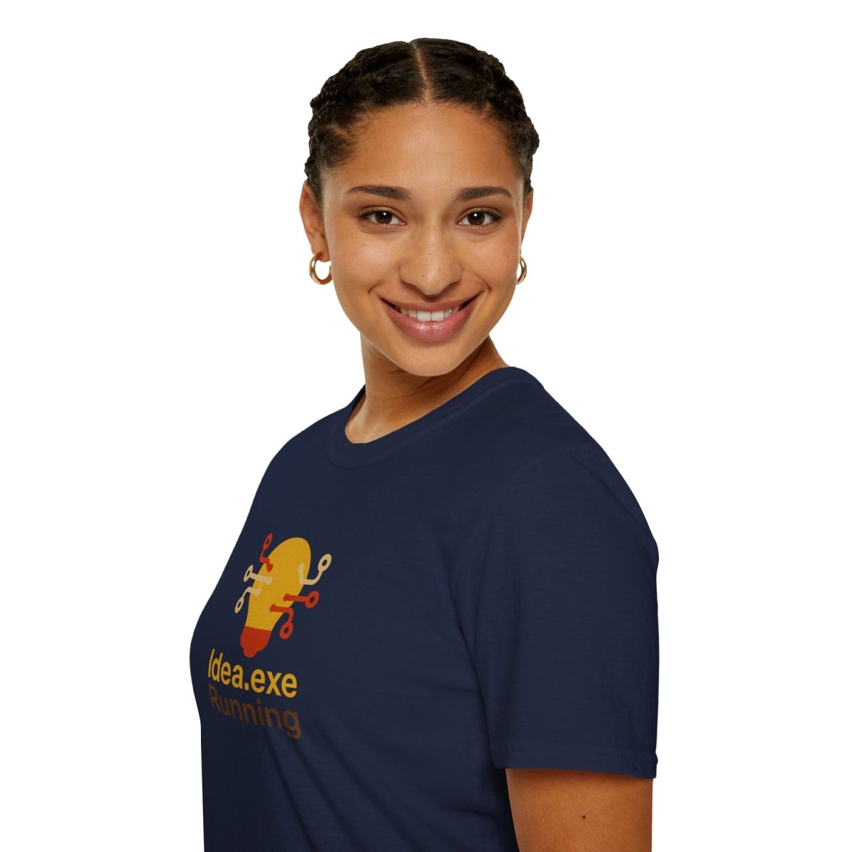 "Idea.exe Running" Tech - Inspired Unisex Softstyle T-Shirt, Geek Humor Tee, Casual Everyday Wear, Gift for Programmers, Unique Tech Gifts, Funny Coding Shirt CW - 2 Yellow Orange - AI Tee Hero