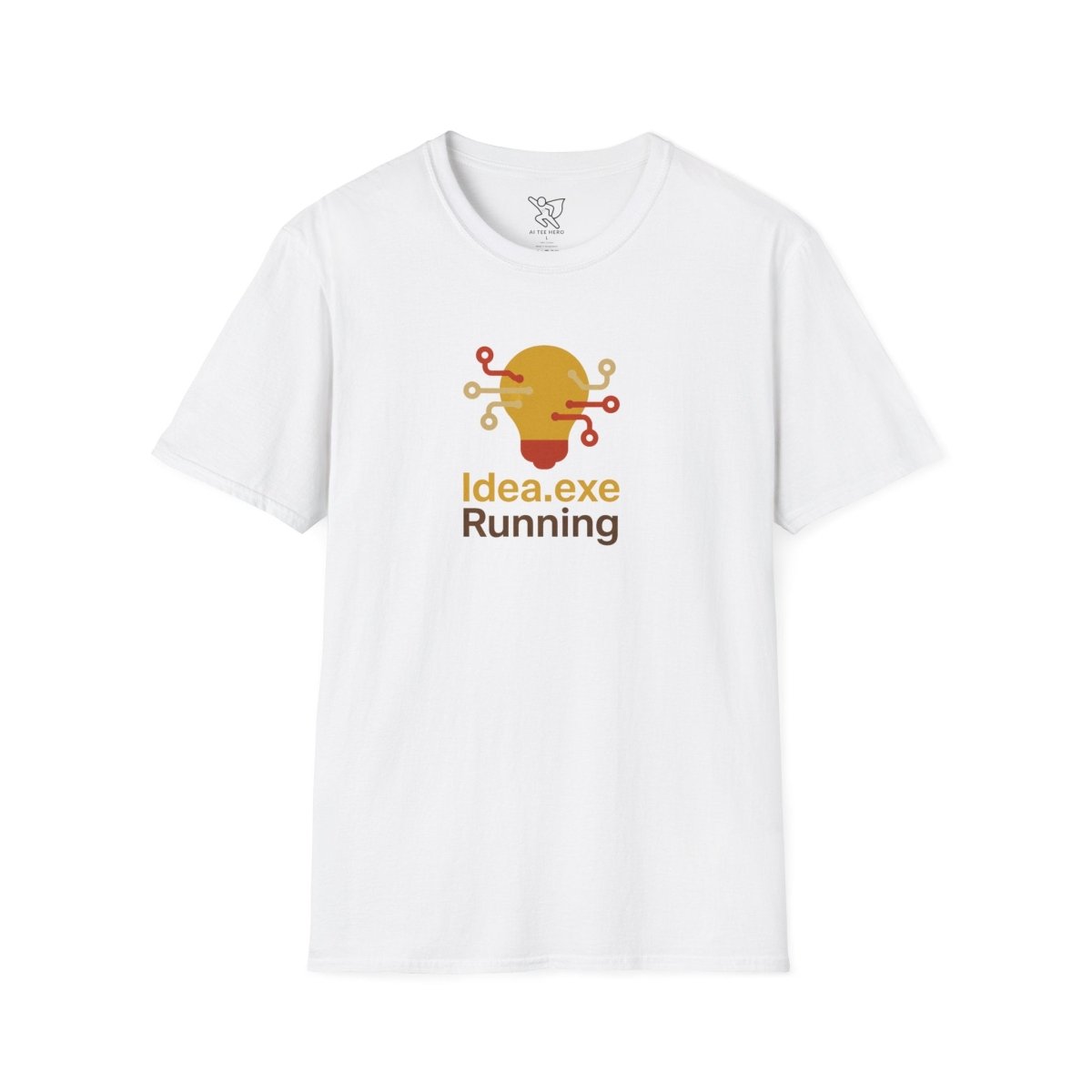 "Idea.exe Running" Tech - Inspired Unisex Softstyle T-Shirt, Geek Humor Tee, Casual Everyday Wear, Gift for Programmers, Unique Tech Gifts, Funny Coding Shirt CW - 2 Yellow Orange - AI Tee Hero