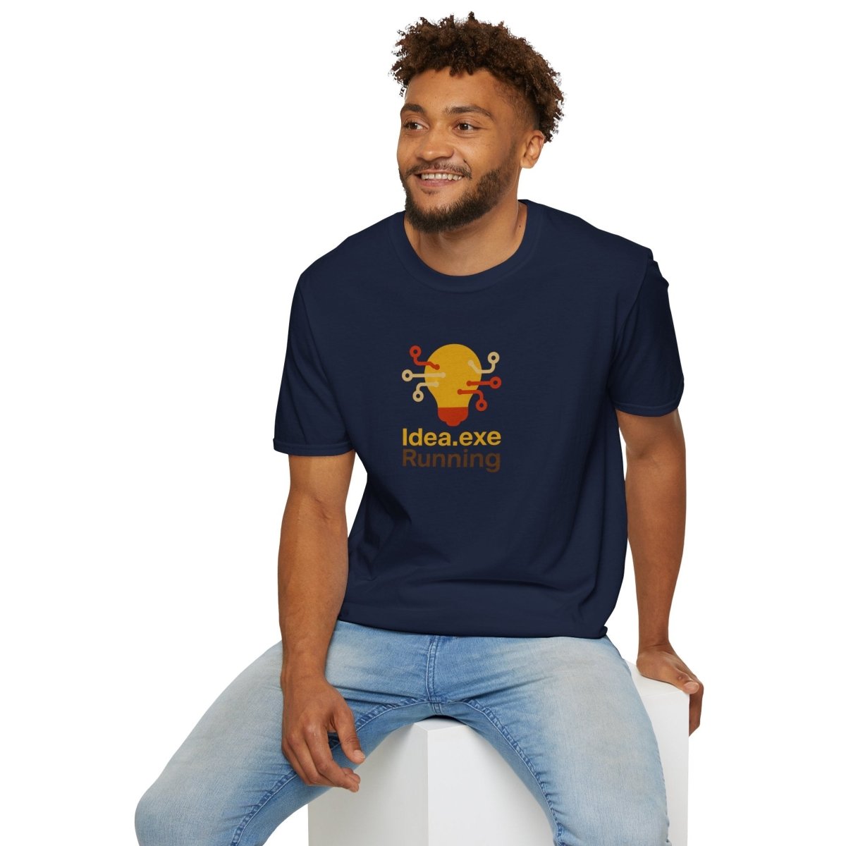 "Idea.exe Running" Tech - Inspired Unisex Softstyle T-Shirt, Geek Humor Tee, Casual Everyday Wear, Gift for Programmers, Unique Tech Gifts, Funny Coding Shirt CW - 2 Yellow Orange - AI Tee Hero