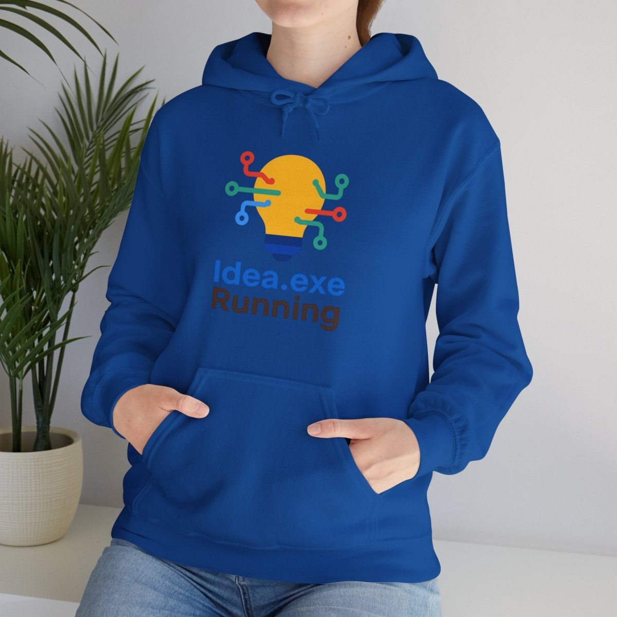 "Idea.exe Running" Unisex Heavy Blend™ Hooded Sweatshirt - Witty Tech Apparel, Vibrant Color Digital - Era Inspired Design - AI Tee Hero