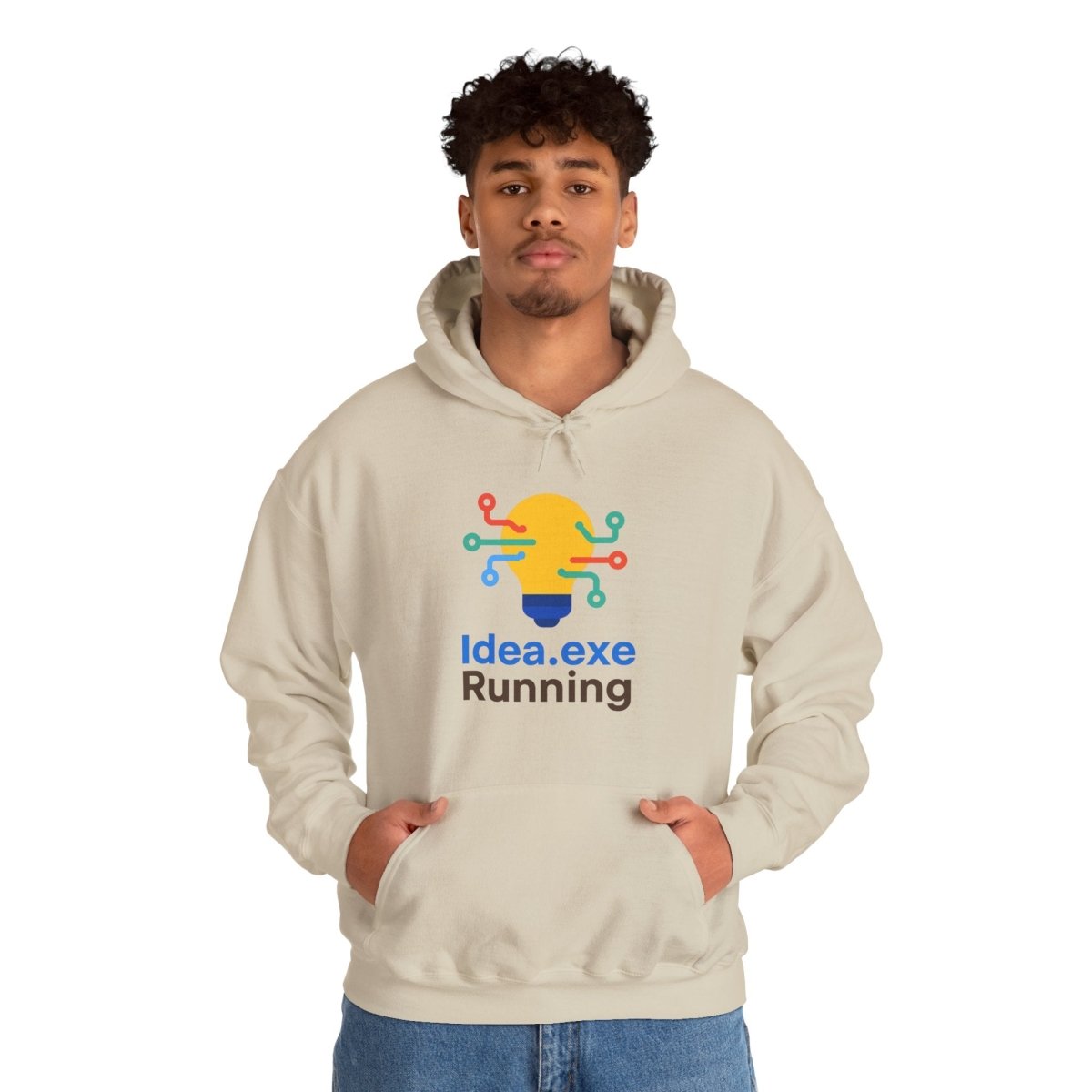 "Idea.exe Running" Unisex Heavy Blend™ Hooded Sweatshirt - Witty Tech Apparel, Vibrant Color Digital - Era Inspired Design - AI Tee Hero