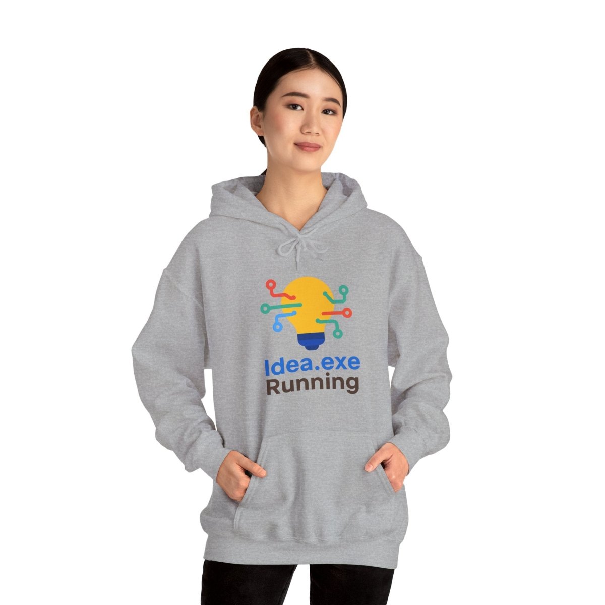 "Idea.exe Running" Unisex Heavy Blend™ Hooded Sweatshirt - Witty Tech Apparel, Vibrant Color Digital - Era Inspired Design - AI Tee Hero