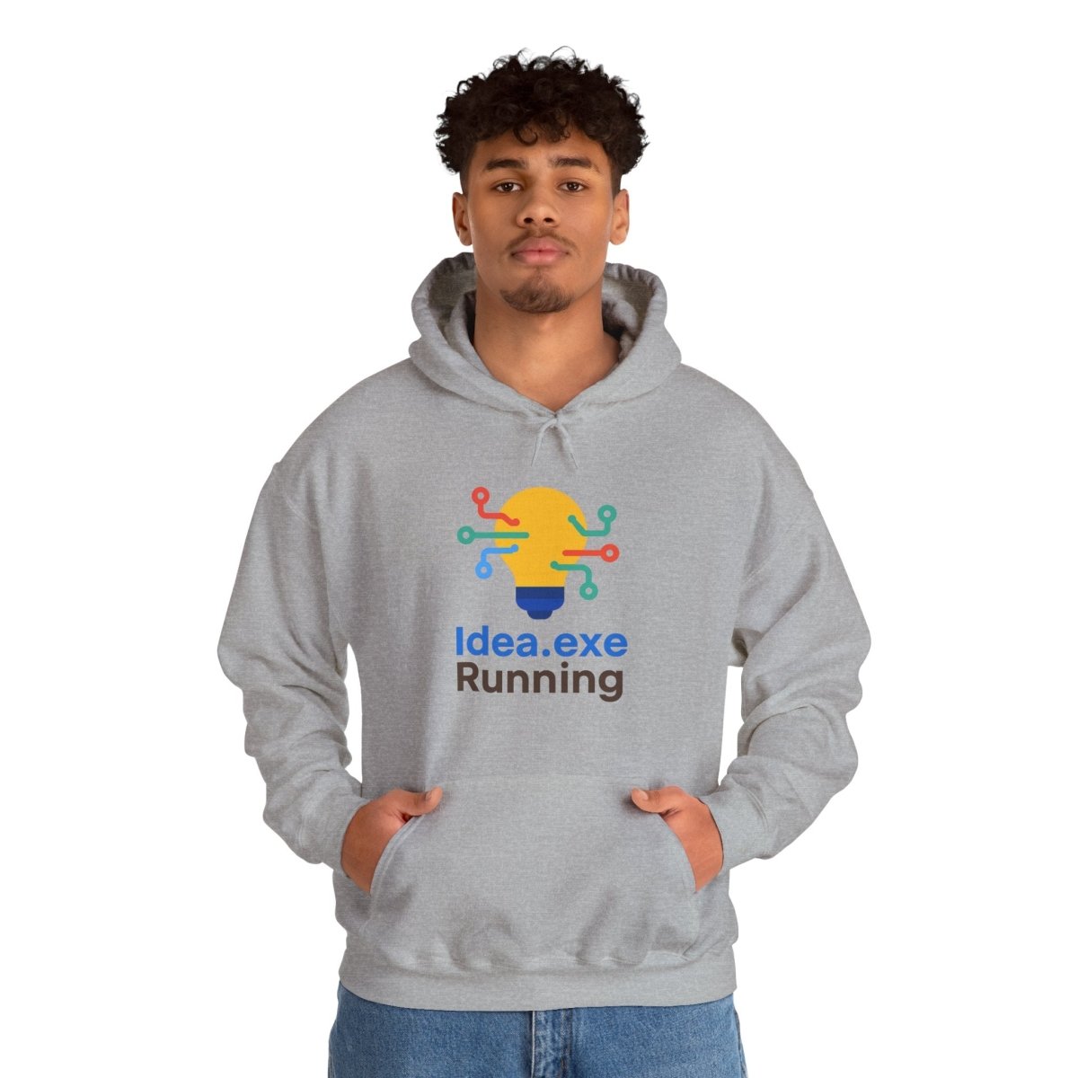 "Idea.exe Running" Unisex Heavy Blend™ Hooded Sweatshirt - Witty Tech Apparel, Vibrant Color Digital - Era Inspired Design - AI Tee Hero
