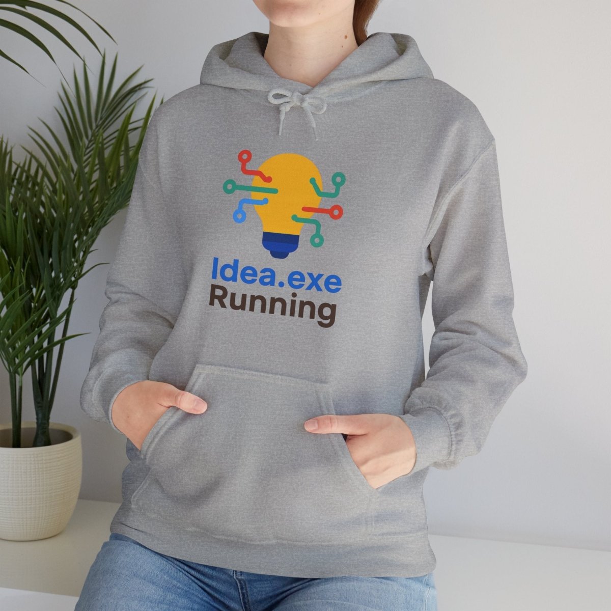 "Idea.exe Running" Unisex Heavy Blend™ Hooded Sweatshirt - Witty Tech Apparel, Vibrant Color Digital - Era Inspired Design - AI Tee Hero