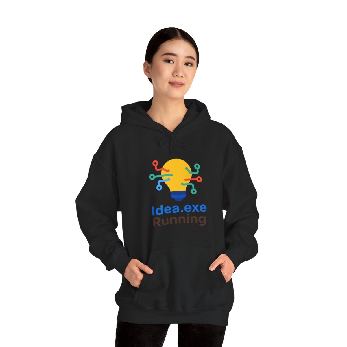 "Idea.exe Running" Unisex Heavy Blend™ Hooded Sweatshirt - Witty Tech Apparel, Vibrant Color Digital - Era Inspired Design - AI Tee Hero