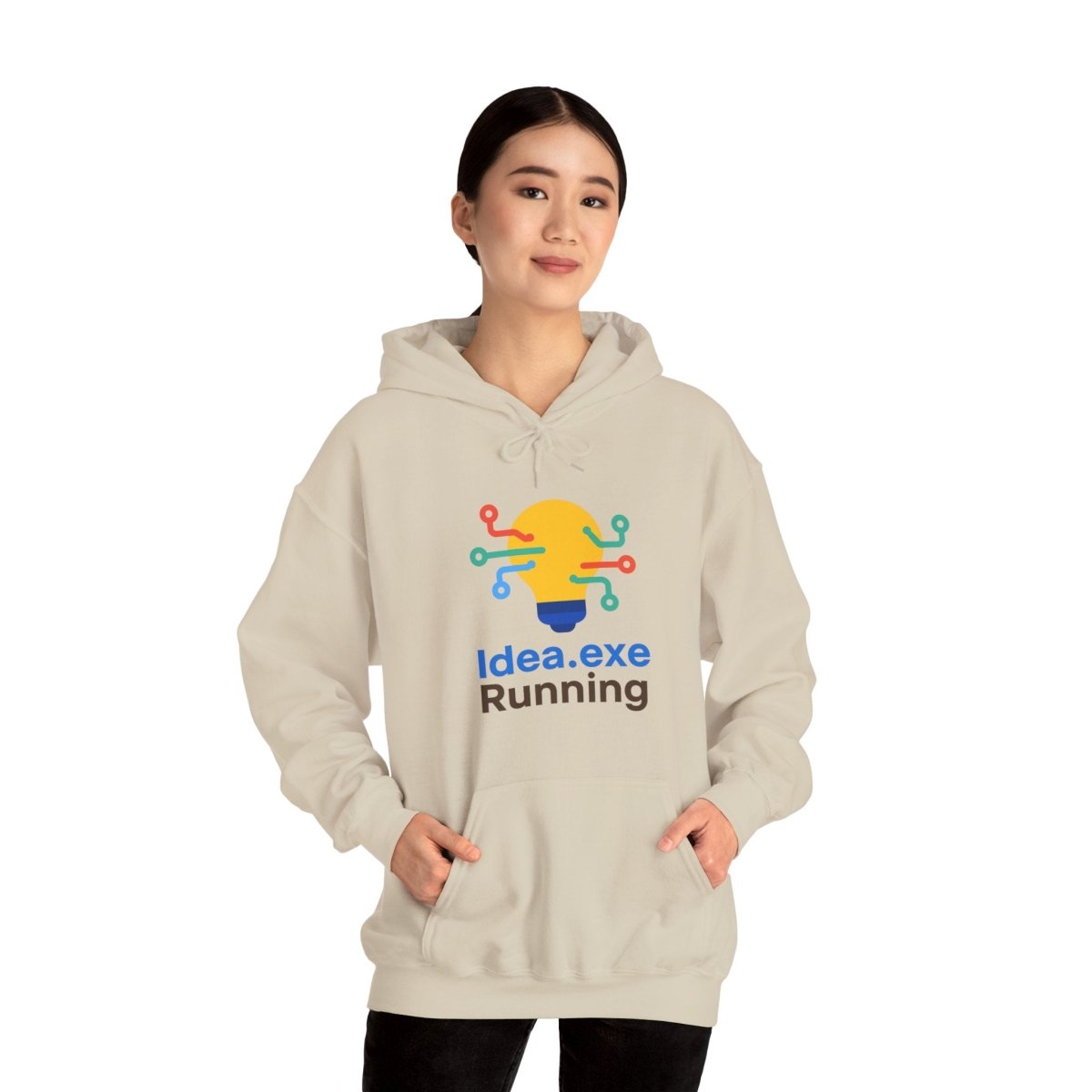 "Idea.exe Running" Unisex Heavy Blend™ Hooded Sweatshirt - Witty Tech Apparel, Vibrant Color Digital - Era Inspired Design - AI Tee Hero