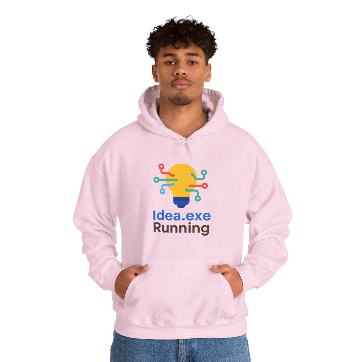 "Idea.exe Running" Unisex Heavy Blend™ Hooded Sweatshirt - Witty Tech Apparel, Vibrant Color Digital - Era Inspired Design - AI Tee Hero